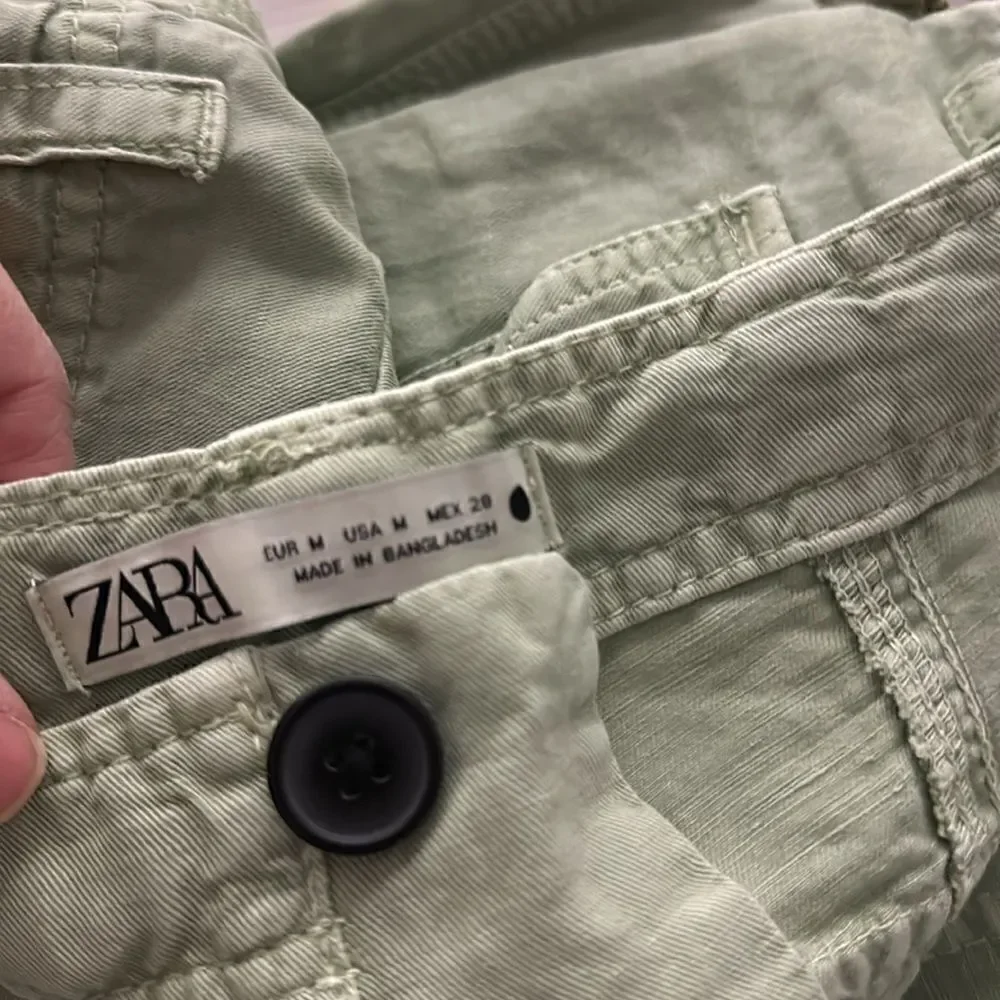 ZARA | Sea Green | LINEN BLEND TURNED UP CUFF PANTS